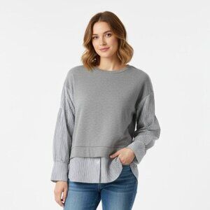 Mello Day Grey Striped Contrast Women's Sweatshirt Size M